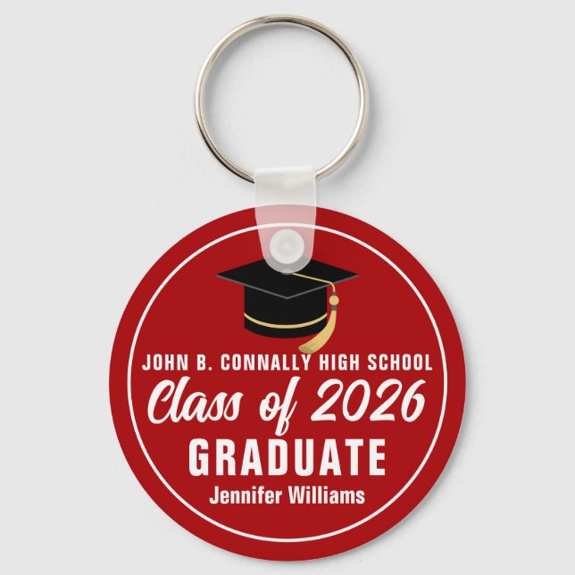 Red White Class of 2023 Personalized Graduate Gift Keychain (Front)