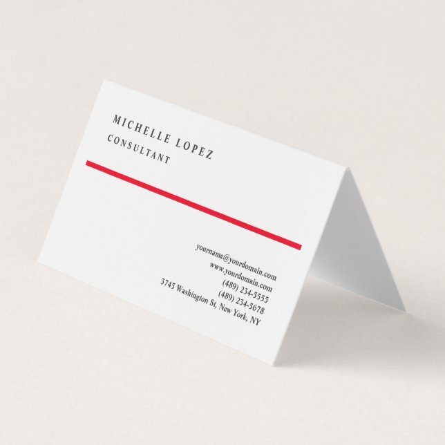 Red White Classical Elegant Plain Professional Business Card (Front)