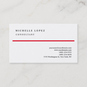 Red White Classical Elegant Plain Professional Business Card