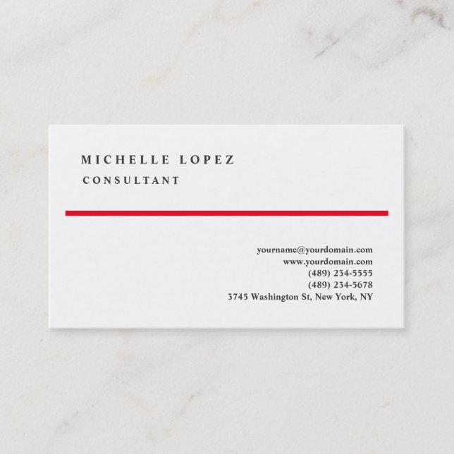 Red White Classical Elegant Plain Professional Business Card (Front)