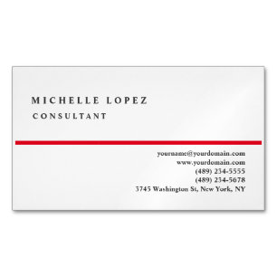 Red White Classical Elegant Plain Professional Magnetic Business Card