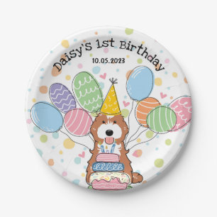 Red White Cockapoo Cavapoo Dog Birthday Paper Plate