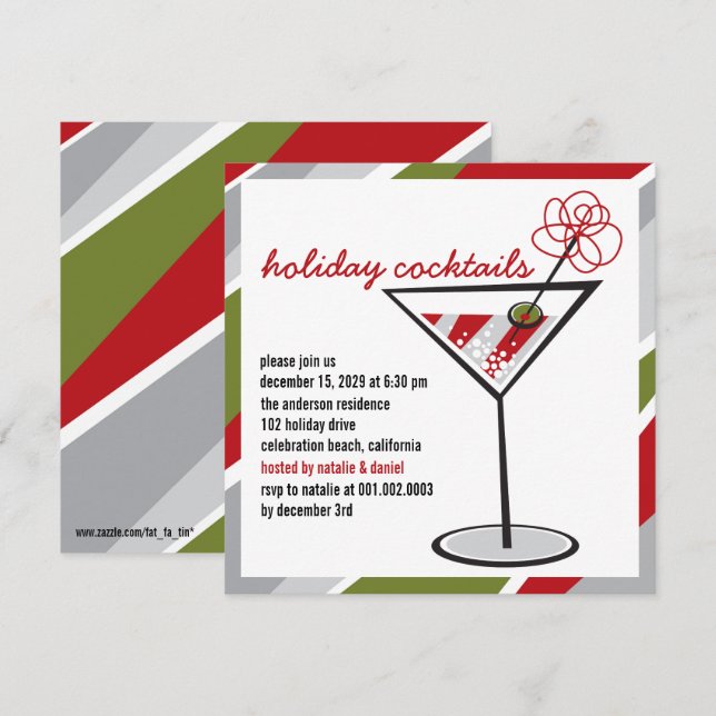 Red White Cocktail Martini Fête Invitation (Devant / Derrière)