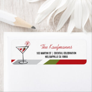 Red White Cocktail Martini Holiday Return Address