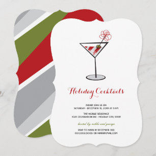 Red White Cocktail Martini Modern Holiday Party Invitation