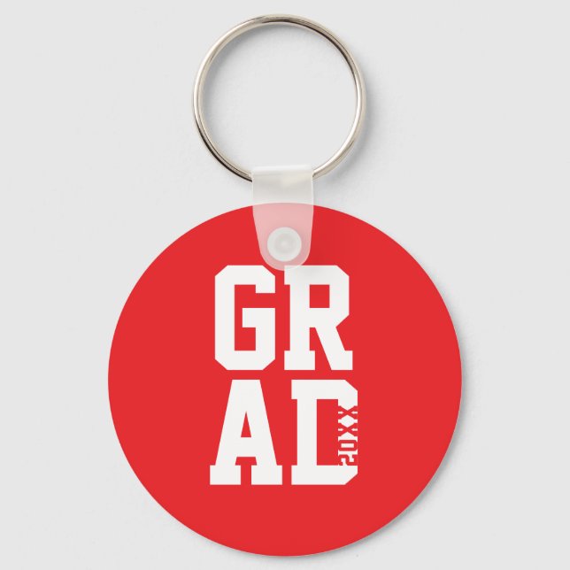 Red White College Colours Graduation Keepsake Key  Keychain (Front)