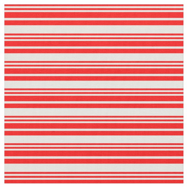Red & White Coloured Pattern of Stripes Fabric (Close Up)