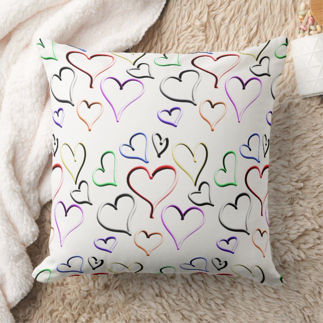 Red White Colourful Rainbow Hearts     Throw Pillow (Blanket)