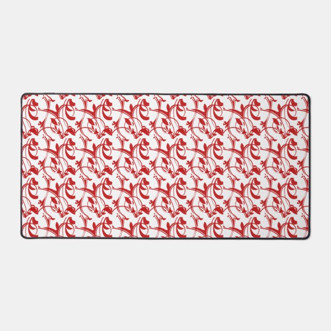 Red White Colours Artistic Scrolling Pattern Desk Mat (Front)