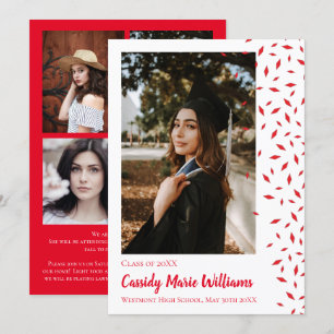 Red White Confetti Graduation Announcement