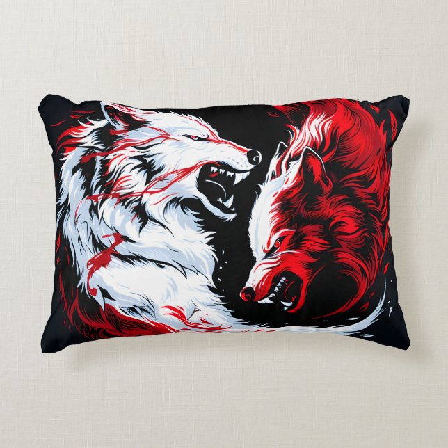 Red White Cosmic Wolf Warrior Accent Pillow (Front)