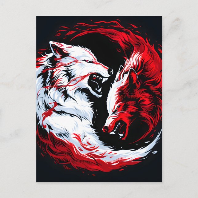 Red White Cosmic Wolf Warrior Announcement Postcard (Front)