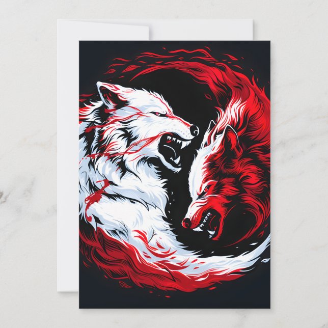 Red White Cosmic Wolf Warrior Holiday Card (Front)