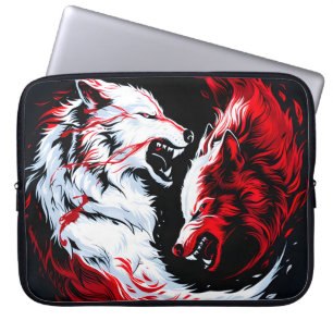 Red White Cosmic Wolf Warrior Laptop Sleeve