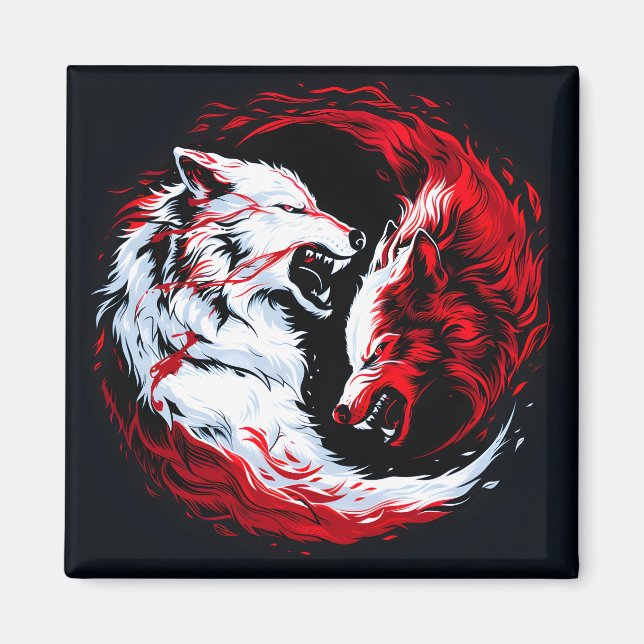Red White Cosmic Wolf Warrior Magnet (Front)