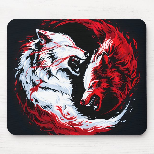 Red White Cosmic Wolf Warrior Mouse Pad (Front)