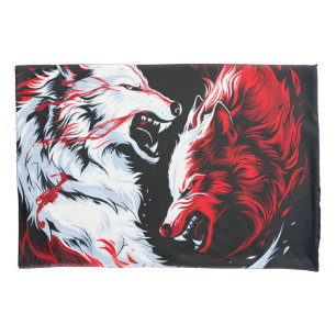 Red White Cosmic Wolf Warrior Pillowcase