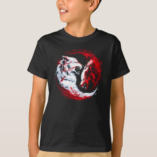 Red White Cosmic Wolf Warrior T-Shirt (Front)