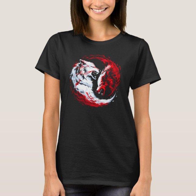 Red White Cosmic Wolf Warrior T-Shirt (Front)