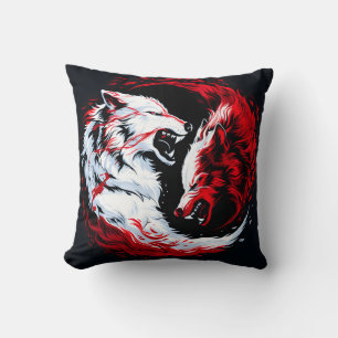 Red White Cosmic Wolf Warrior Throw Pillow