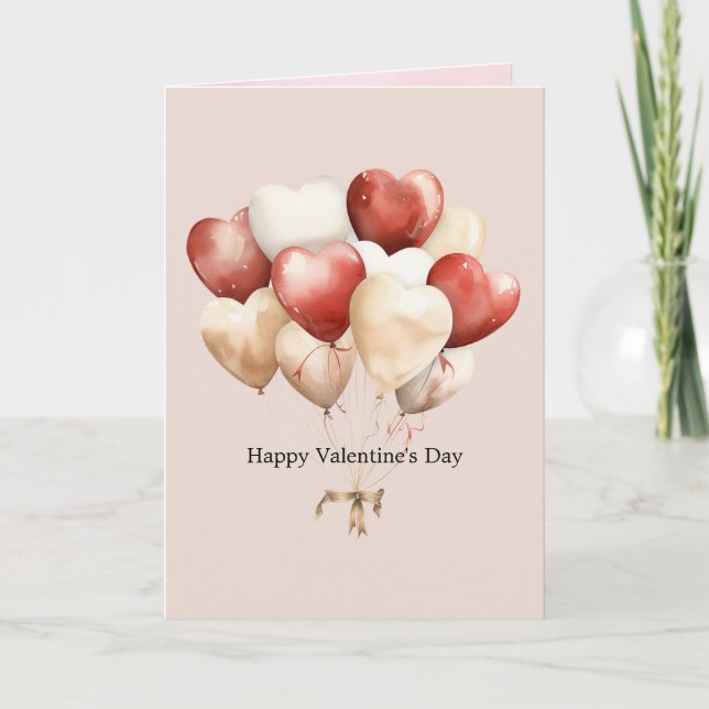 Red White Cream Hearts Love Valentine's Day Card (Front)