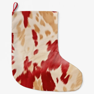 Red White Cream Western Cowhide Cowgirl Large Christmas Stocking
