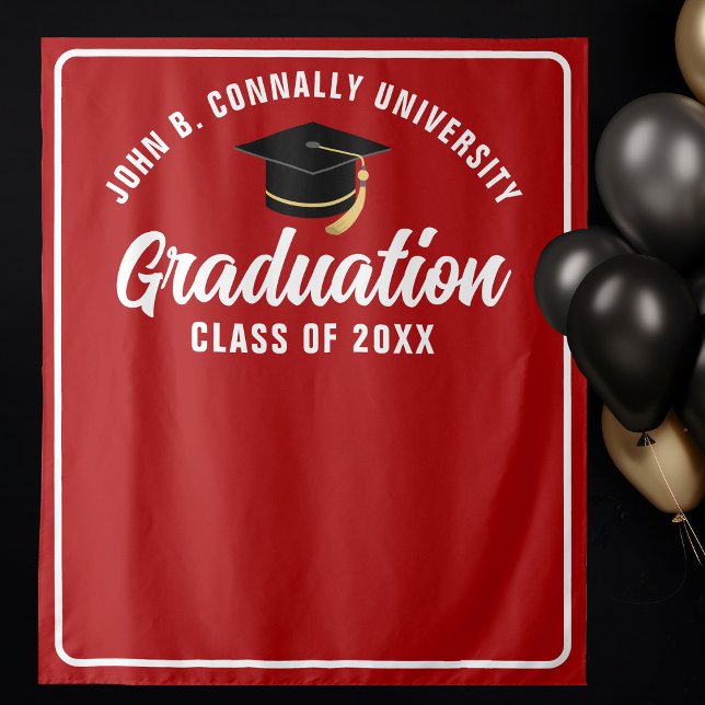 Red White Custom 2025 Graduation Party Photo Booth Tapestry (Creator Uploaded)