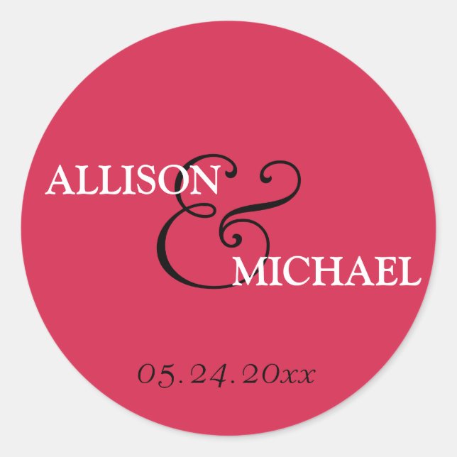 Red white custom ampersand wedding favour label (Front)