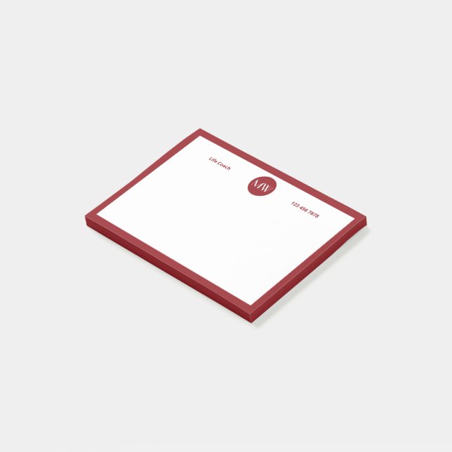 Red & White Custom Initials & Phone Post-it Notes (Angled)