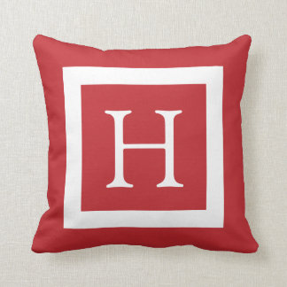 Red White Custom Monogram Throw Pillow
