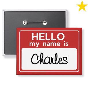 Red White Custom Name Hello My Name Is
