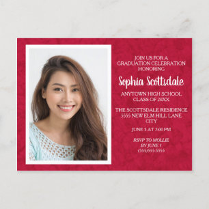 Red White Custom Photo Graduation Party Invitation Postcard