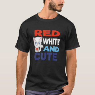 Red White & Cute Cat Design T-Shirt