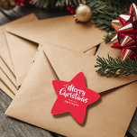 Red White Cute Font Merry Christmas Custom Star Sticker<br><div class="desc">Simple and cute design of these custom Christmas star shaped stickers showcases a simple red-and-white colour palette. Just add your names or any custom text.</div>