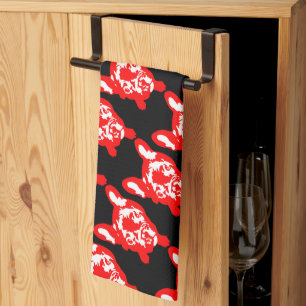 Red White cute French Bulldog Kitchen Towel