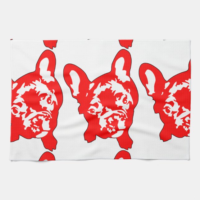 Red White cute French Bulldog Kitchen Towel (Horizontal)