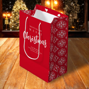 Red White Cute Merry Christmas Custom Medium Gift Bag