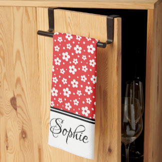 Red & White Daisies Personalized  Kitchen Towel