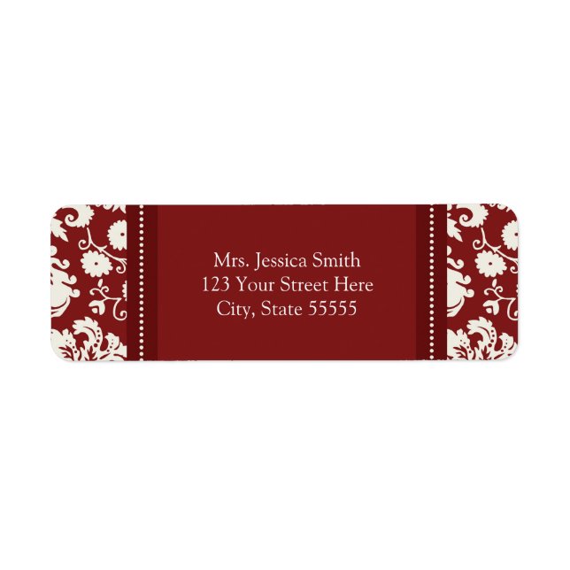 Red White Damask Custom Return Address Labels (Front)