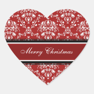 Red White Damask Merry Christmas Stickers