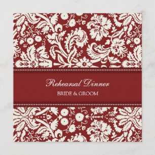 Red White Damask Rehearsal Dinner Party Invitation