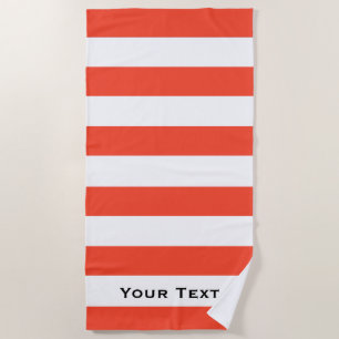 Red & White Deckchair Stripes Personalised Beach Towel