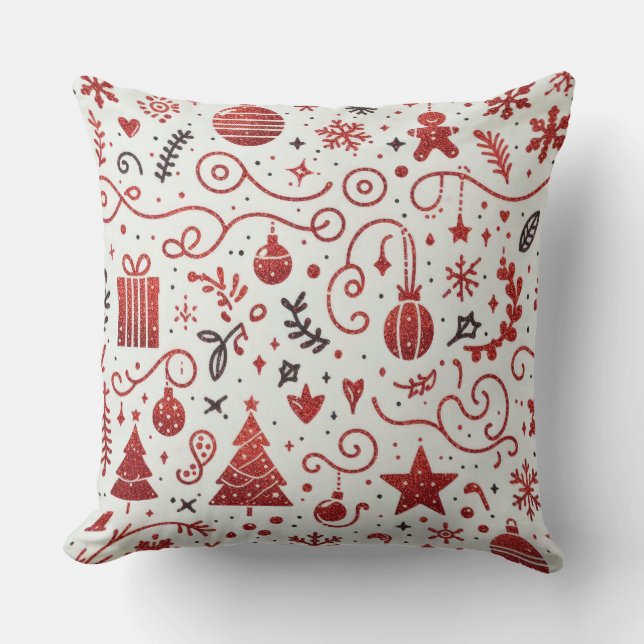 Red White Decorative Holiday Throw Pillow (Front)