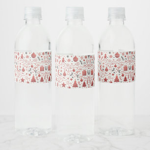 Red White Decorative Holiday Water Bottle Label
