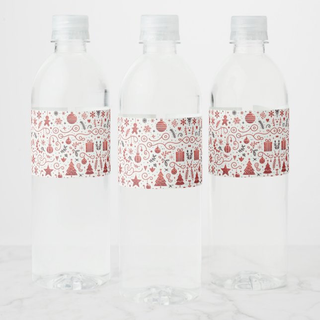 Red White Decorative Holiday Water Bottle Label (Bottles)