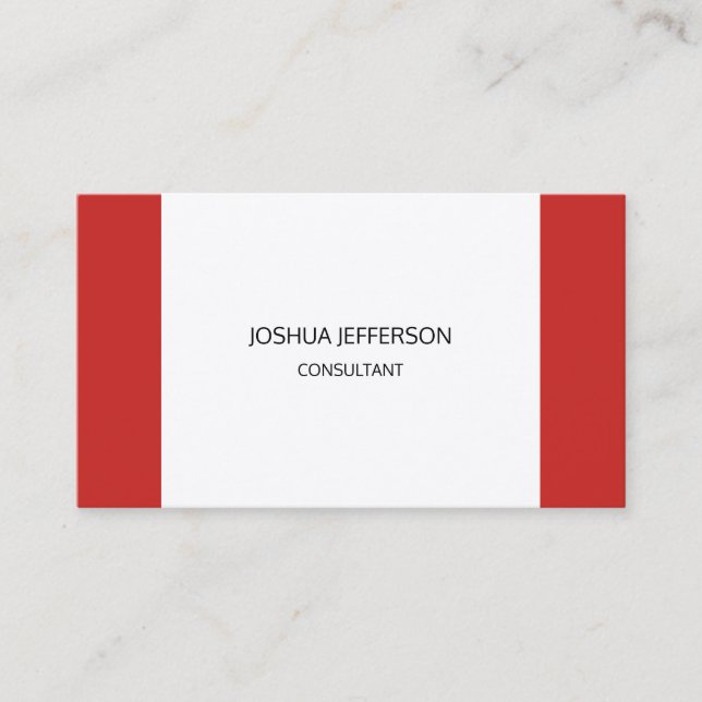Red White Design Modern Plain Minimalist Two Sided Business Card (Front)