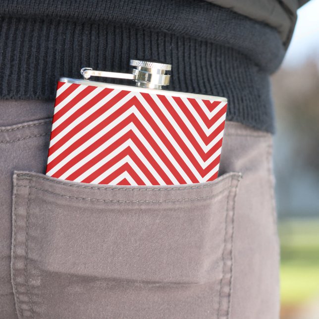 Red White Diagonal Stripes Hip Flask (In Situ)
