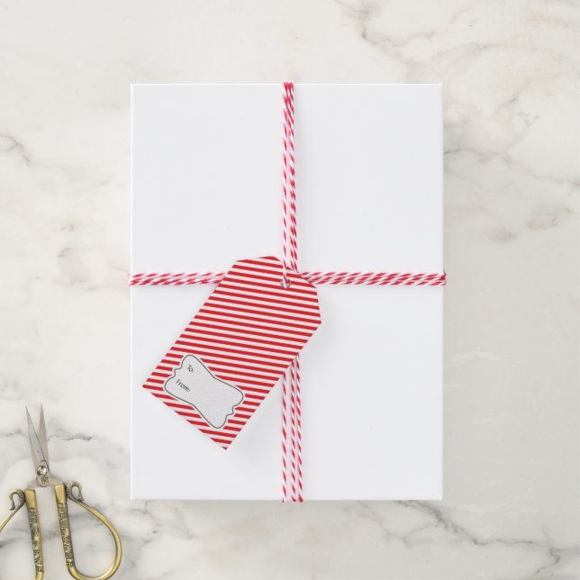 Red White Diagonal Stripes Holiday Gift Tag (With Twine)