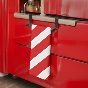 Red White Diagonal Stripes Kitchen Towel