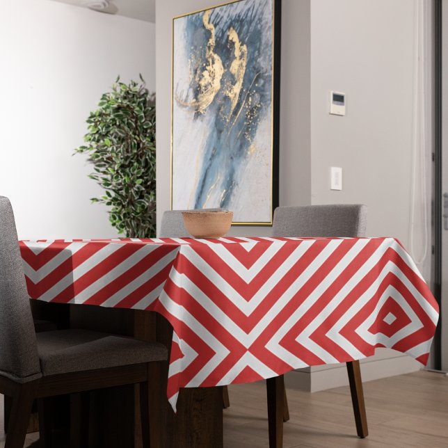 Red White Diagonal Stripes Tablecloth (table cloth)